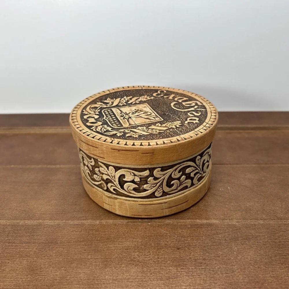 Vintage‎ Yelabuga Russia Handcrafted Round Cork Trinket Jewelry Box